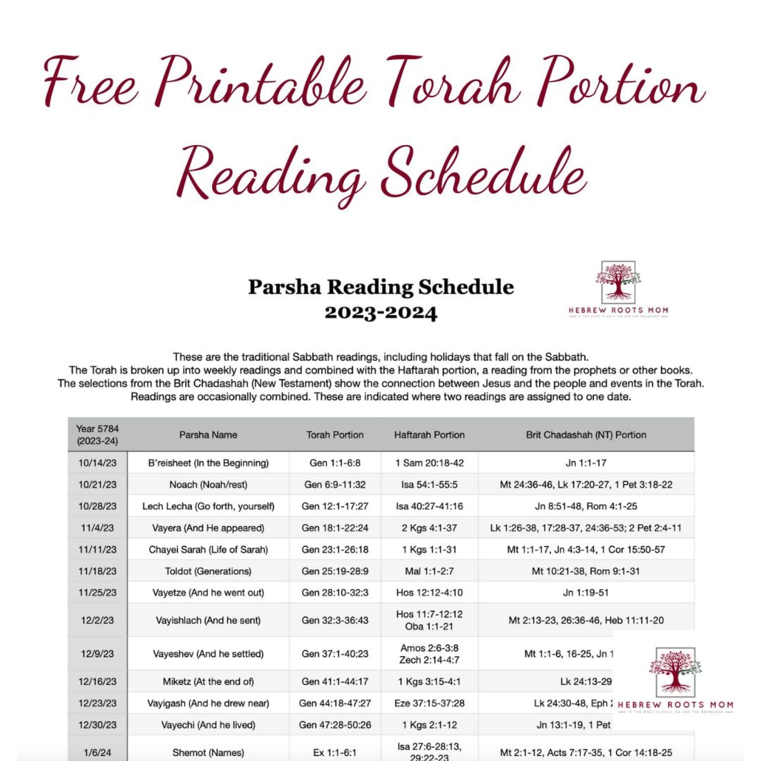 Free printable torah portion reading schedule for 2022 2023 holy